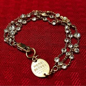 Henri Bendel EUC .925 Sterling Vermeil Rose Gold Tri-strand Crystal Bracelet